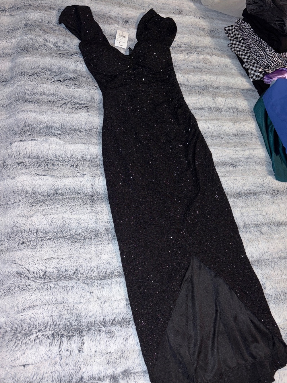 Windsor Black Sparkle Off-Shoulder Maxi Gown